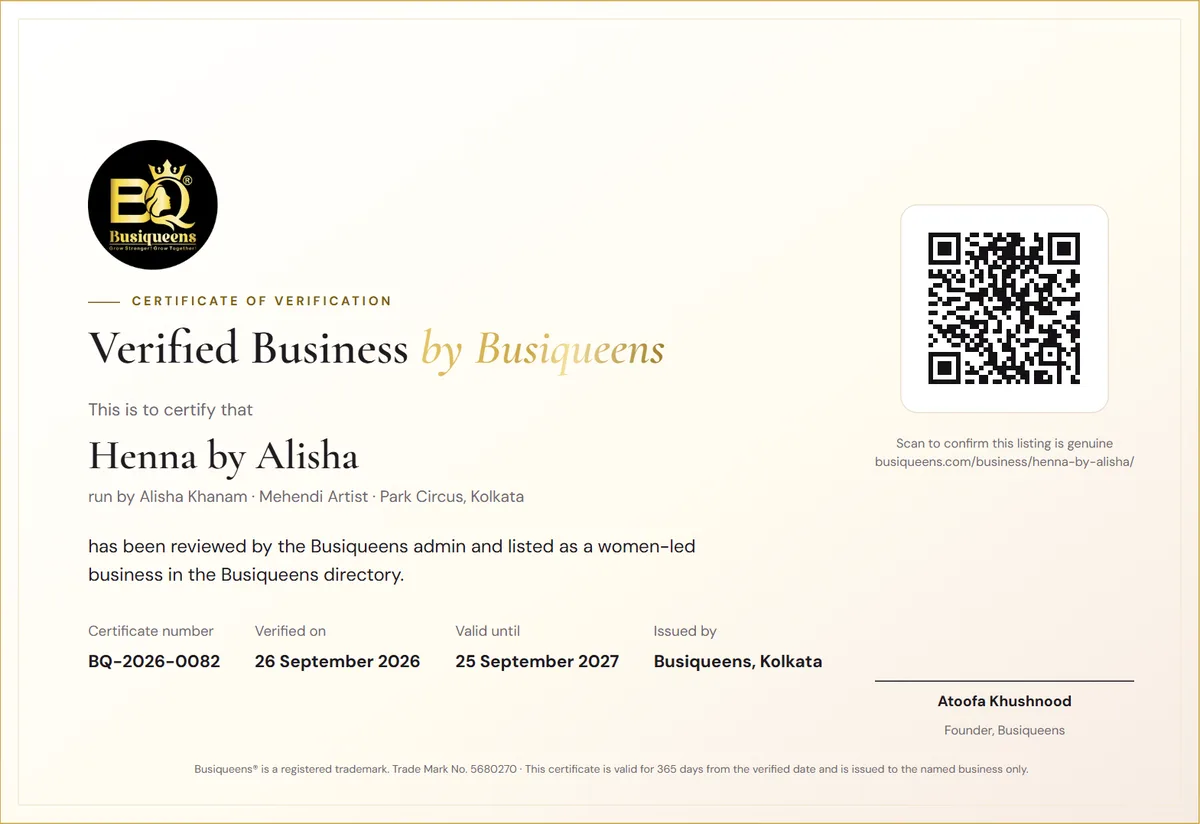 Verified Business by Busiqueens certificate