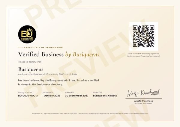 Busiqueens verified business certificate preview for Busiqueens